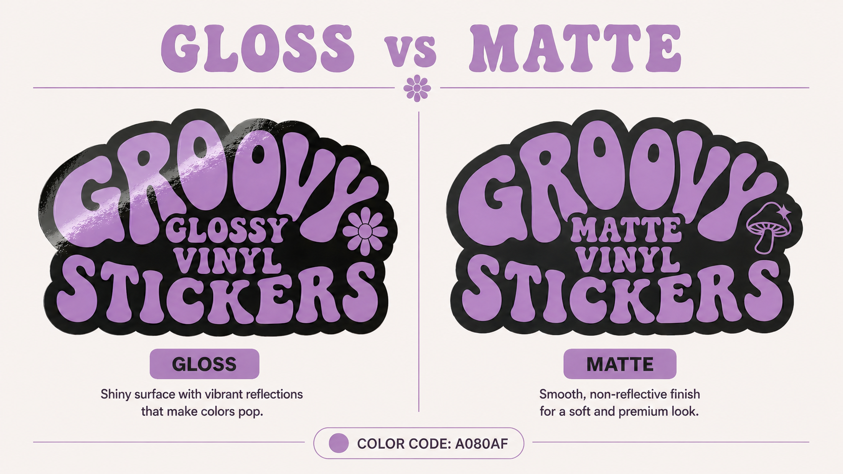Gloss and matte vinyl sticker examples for a guide comparing sticker finishes.