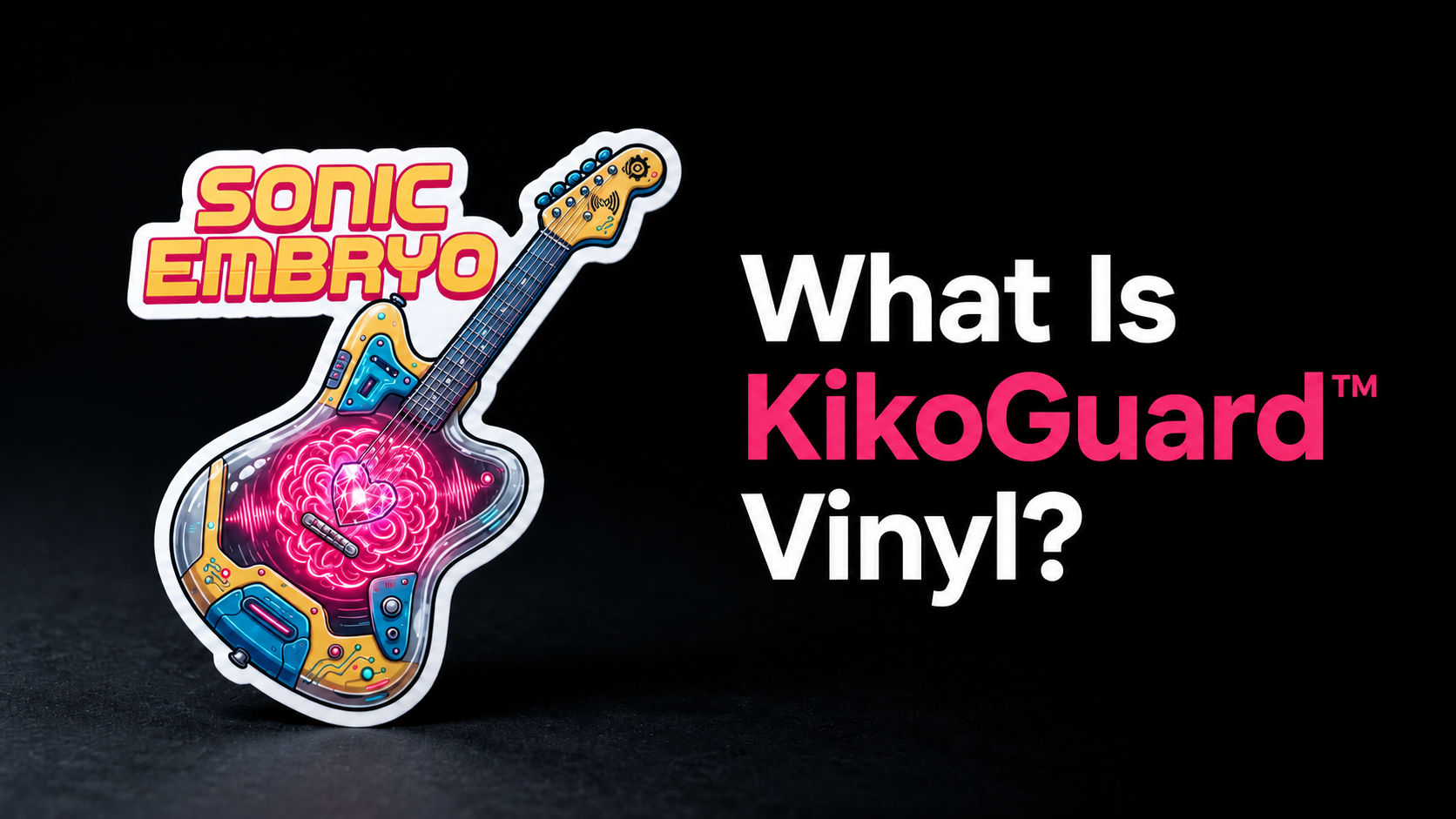 KikoGuard™ vinyl sticker with a colorful guitar design on a black background