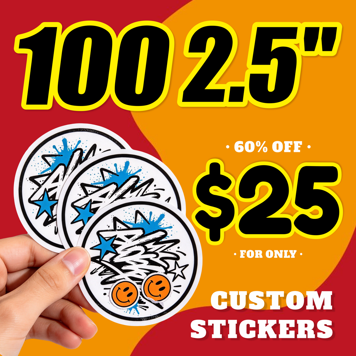 100 custom 2.5 inch vinyl stickers for $25 deal with waterproof durable sticker, any shape
