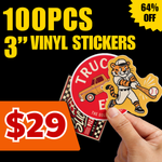 Promotional deal: 100pcs 3" custom vinyl stickers for $29 with 64% off discount. big discount for custom printed stickers.