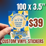 Custom vinyl decal stickers 100 x 3.5 inch square logo labels design waterproof branding decals price 39 dollars