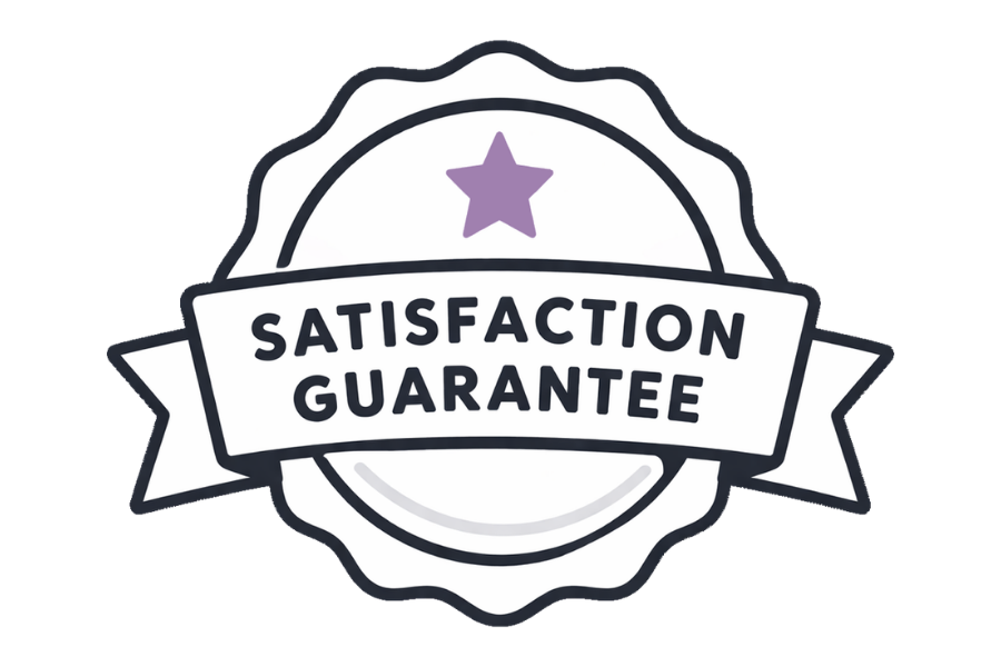 Icon of satisfaction guarantee badge with a star symbol on a white background, 100% high quality satisfaction guarantee