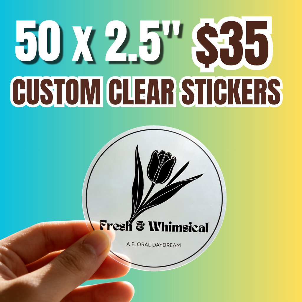 Custom clear round stickers 50 x 2.5 inch transparent logo label Fresh and Whimsical floral design waterproof branding stickers price 35 dollars