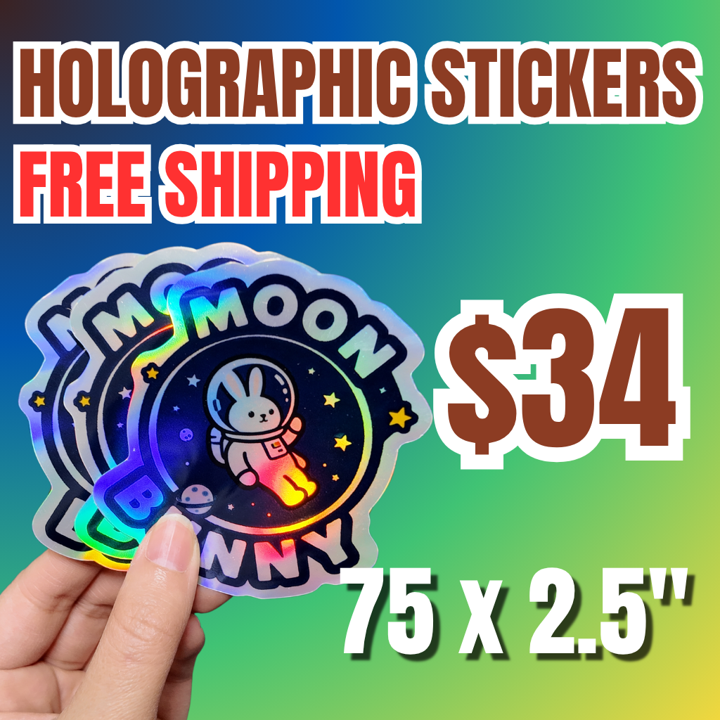 75 custom holographic stickers 2.5 inch die cut holographic vinyl stickers $34 free shipping