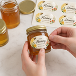 Applying custom honey labels on jar – personalized honey jar labels with label sheet for packaging and small business branding