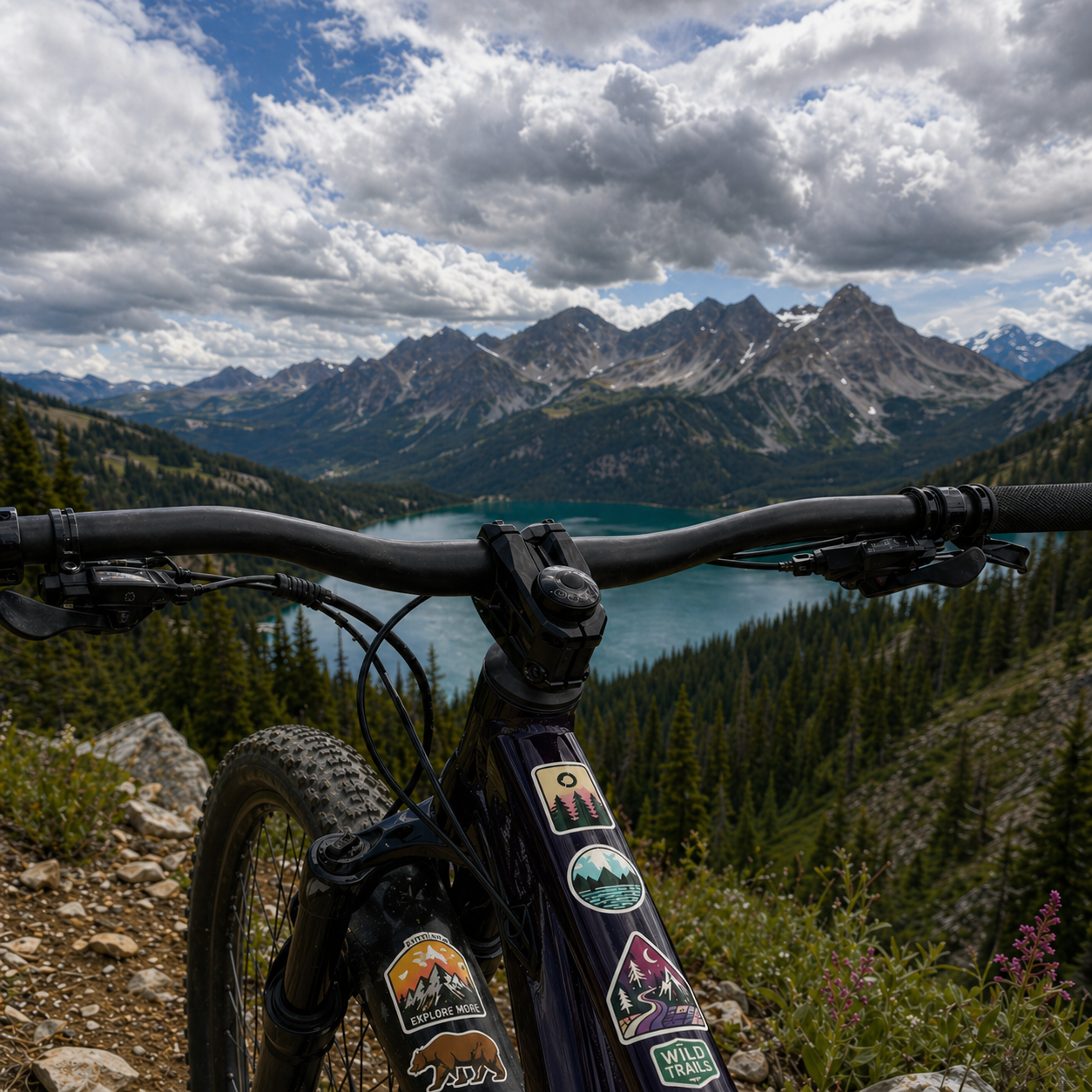 Stickers for bike frame in outdoor setting – custom bicycle stickers for mountain and road bikes