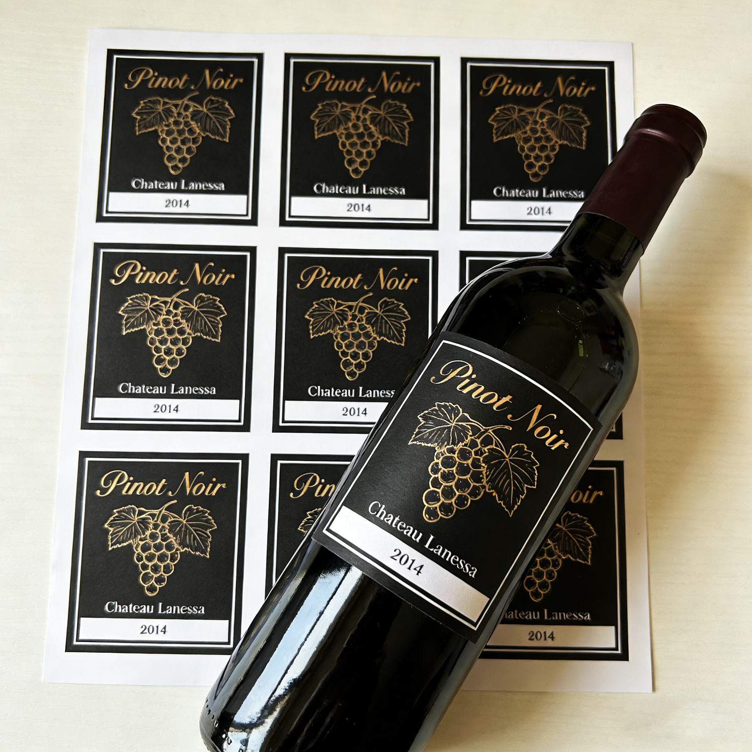 Black rectangle sheet labels for wine bottles, custom printed rectangle stickers for premium product packaging and branding