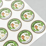 Circle sheet labels green round stickers with food logo design for packaging and jars