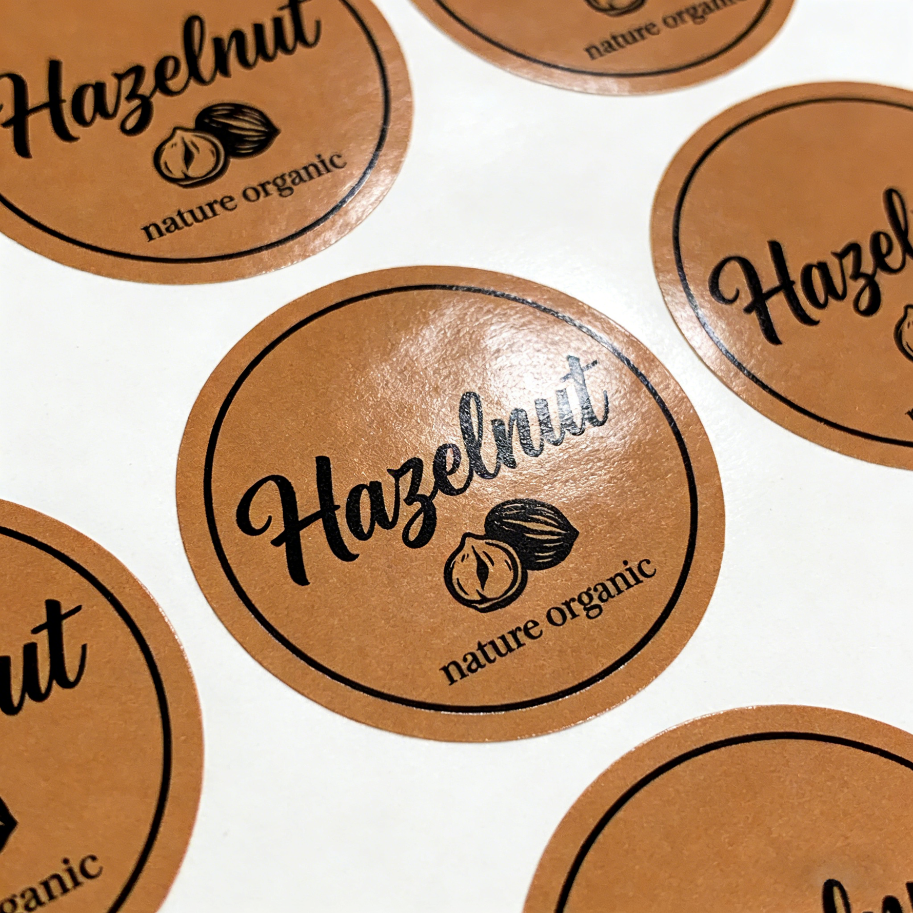Circle sheet labels brown round stickers with handwritten logo style for packaging