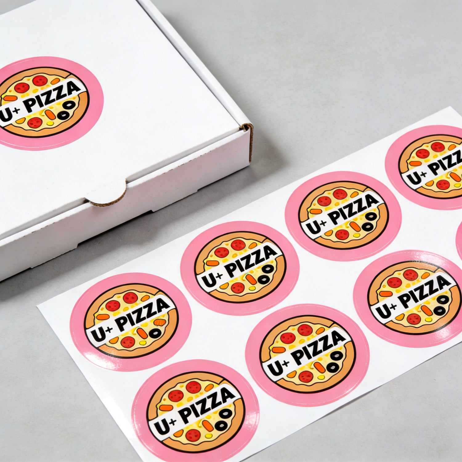 Circle sheet labels small round stickers with colorful pizza logo design for product boxes
