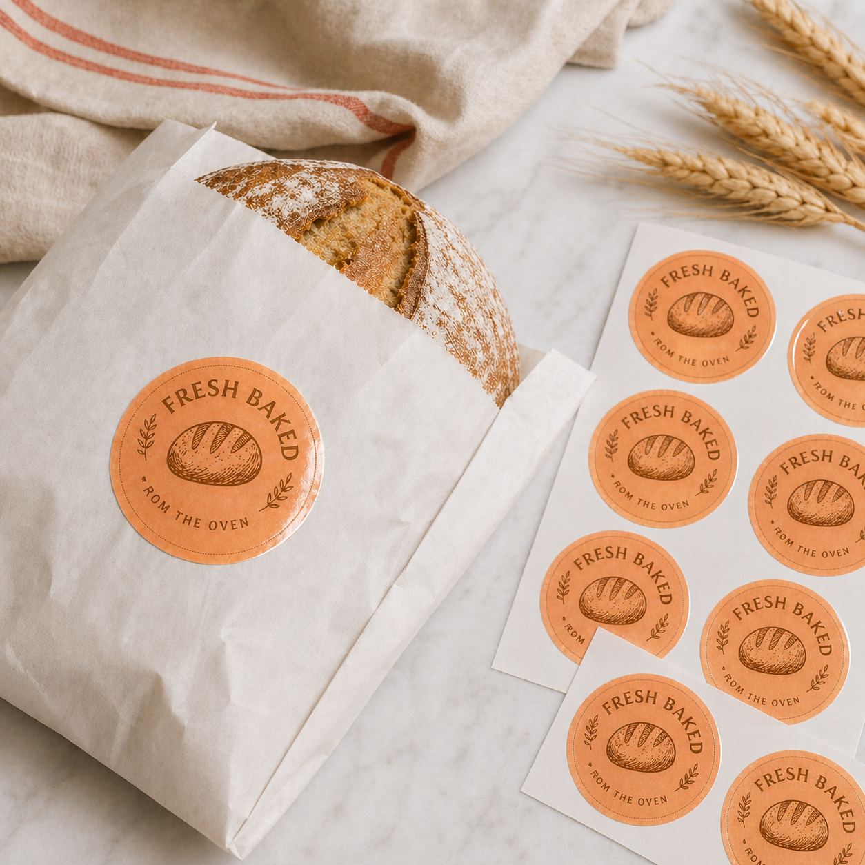 Custom bakery labels on bread packaging bag – personalized bakery labels for bags, bakery packaging, and food branding