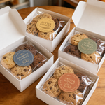 Custom bakery labels on cookie boxes – personalized bakery box labels for packaging, bakery business branding, and food products