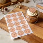 Custom bakery labels on cupcake container – personalized bakery labels for packaging, bakery food labels, and small business branding