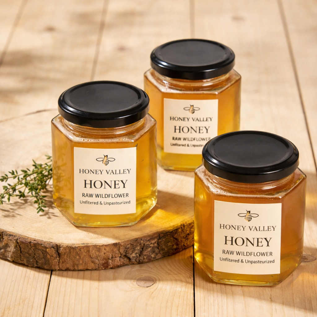 Custom honey labels on jars – personalized honey jar labels for packaging, honey bottle labels, and small business branding