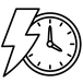 icon with black outline of a clock with a lightning bolt on a white background to represent Fast Turnaround Time