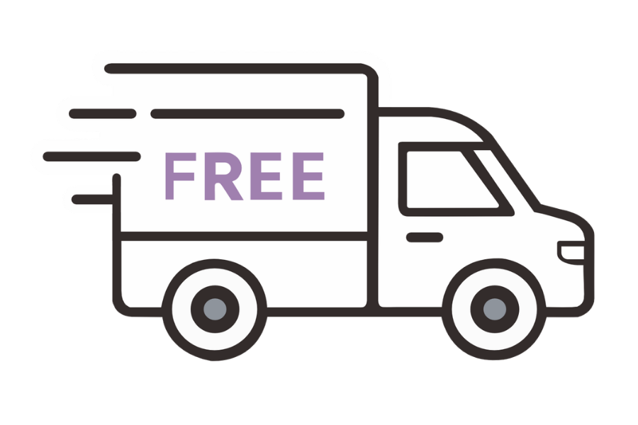 Icon of a delivery truck with 'FREE' text, free shipping USA