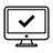 Black icon of a computer monitor with a check mark on a white background to represent Free digital proof