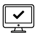 Black icon of a computer monitor with a check mark on a white background to represent Free digital proof