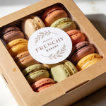 Frenchy bakery label sticker on macaron box custom logo packaging for dessert gift box