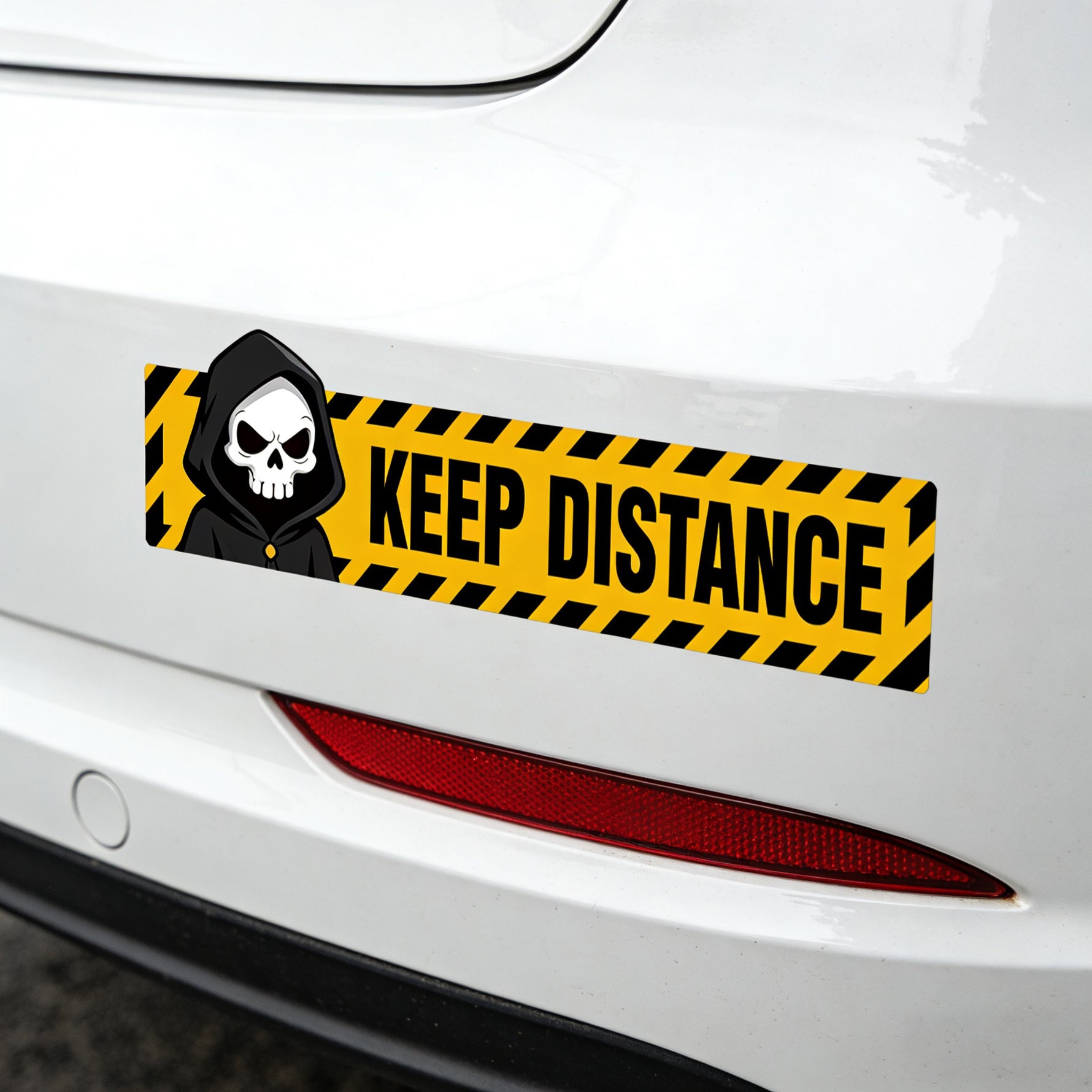 Keep distance car bumper sticker with skull caution design for vehicle safety decal