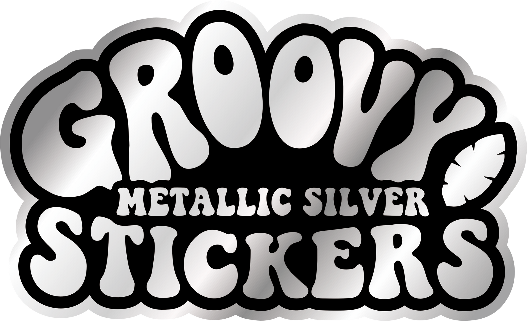 Metallic silver stickers with 'Groovy Metallic Silver Stickers' text on a white background