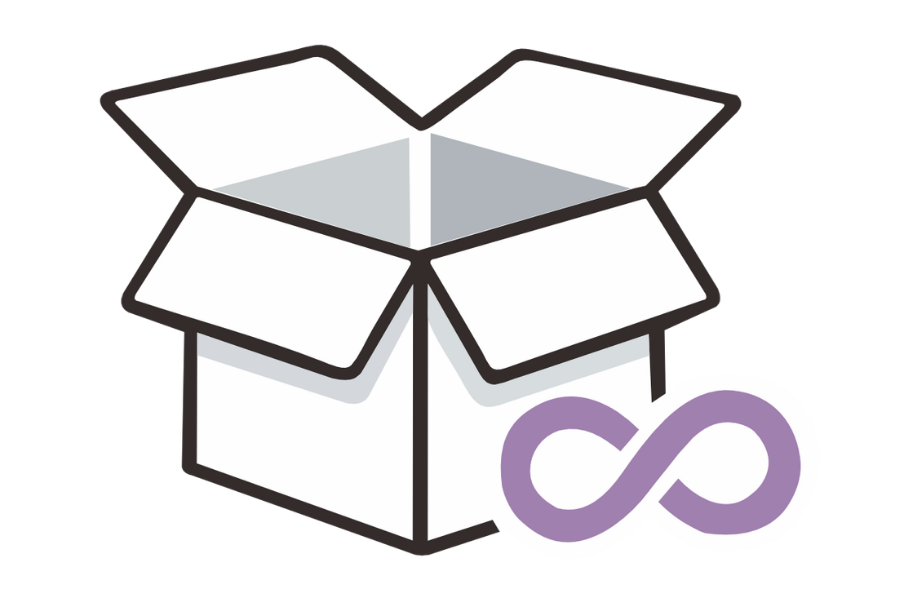 Icon with pen box icon with a purple infinity symbol, No minimum order quantity.