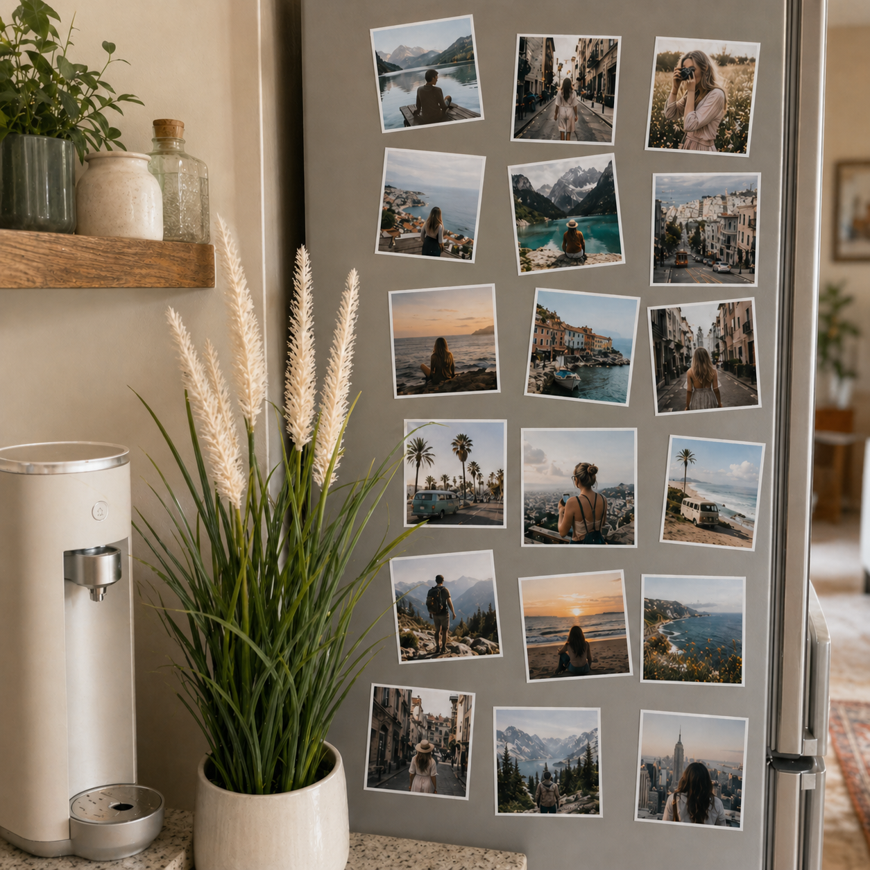 Personalized photo stickers on fridge – custom photo stickers for home decoration and memory display