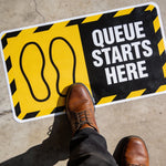 Queue starts here floor sticker with footprints non-slip vinyl decal for retail line management