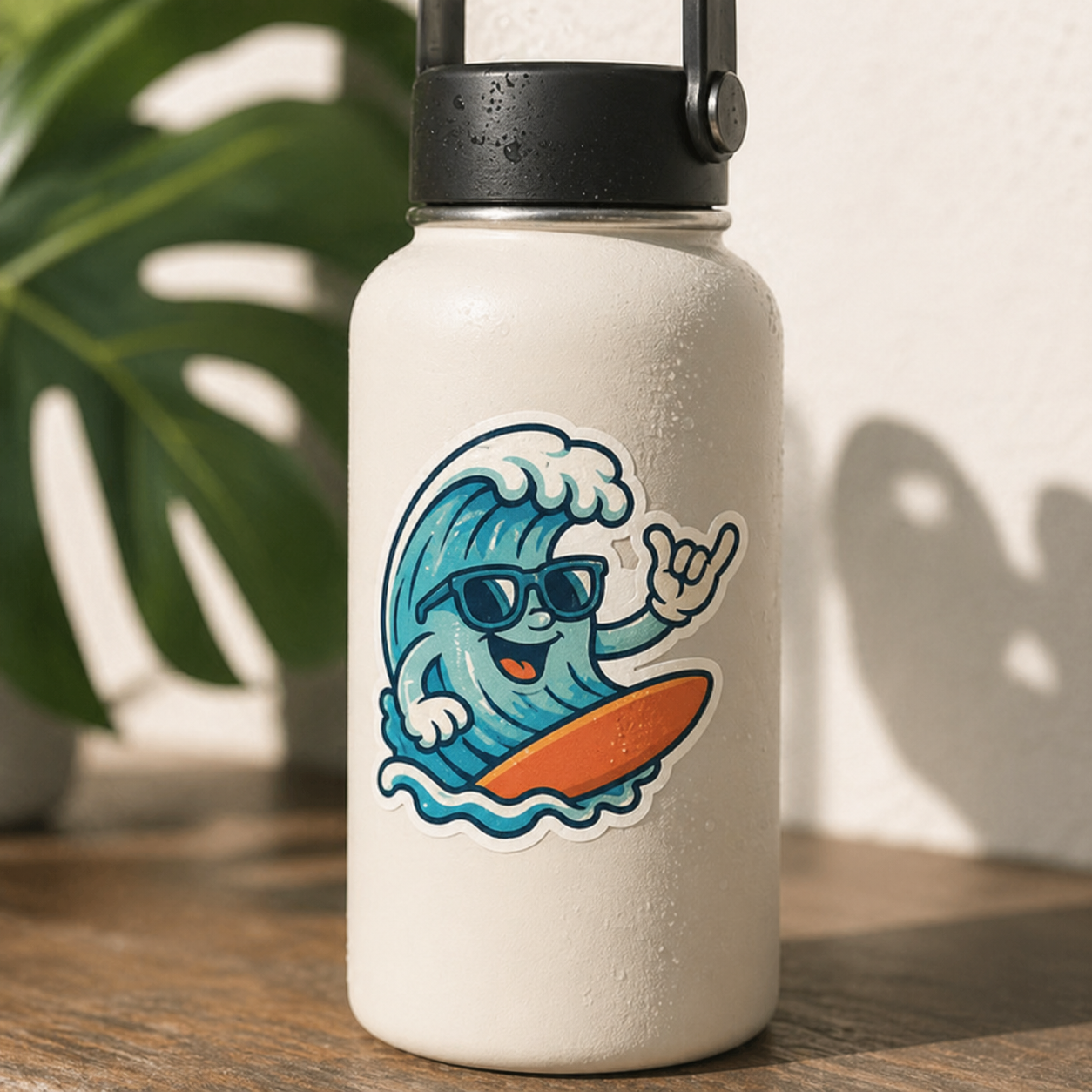Removable sticker with wave illustration for water bottle reusable vinyl decal