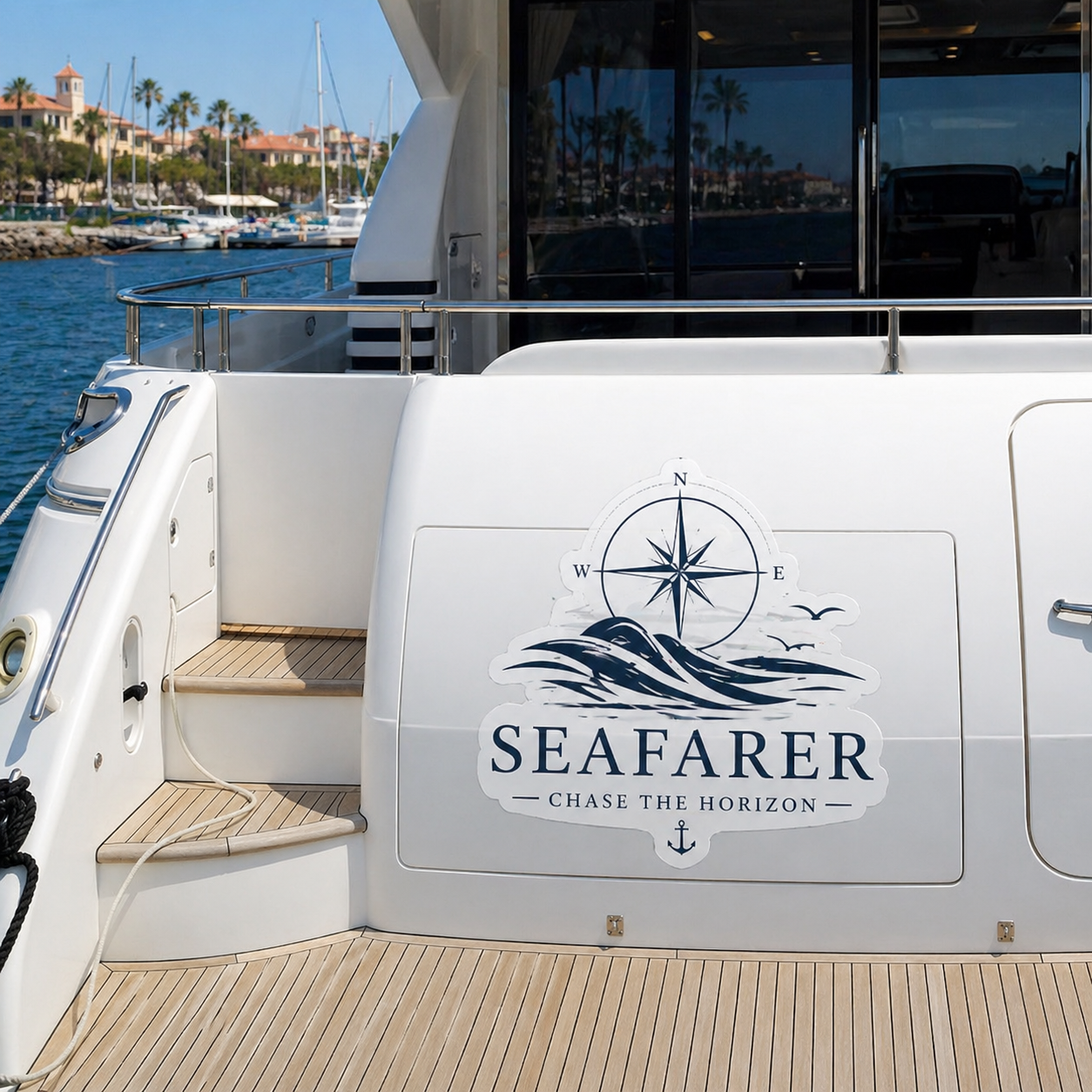 Personalized boat decals for yachts – custom boat name decals with compass design, vinyl boat decals for sailboats and luxury boats