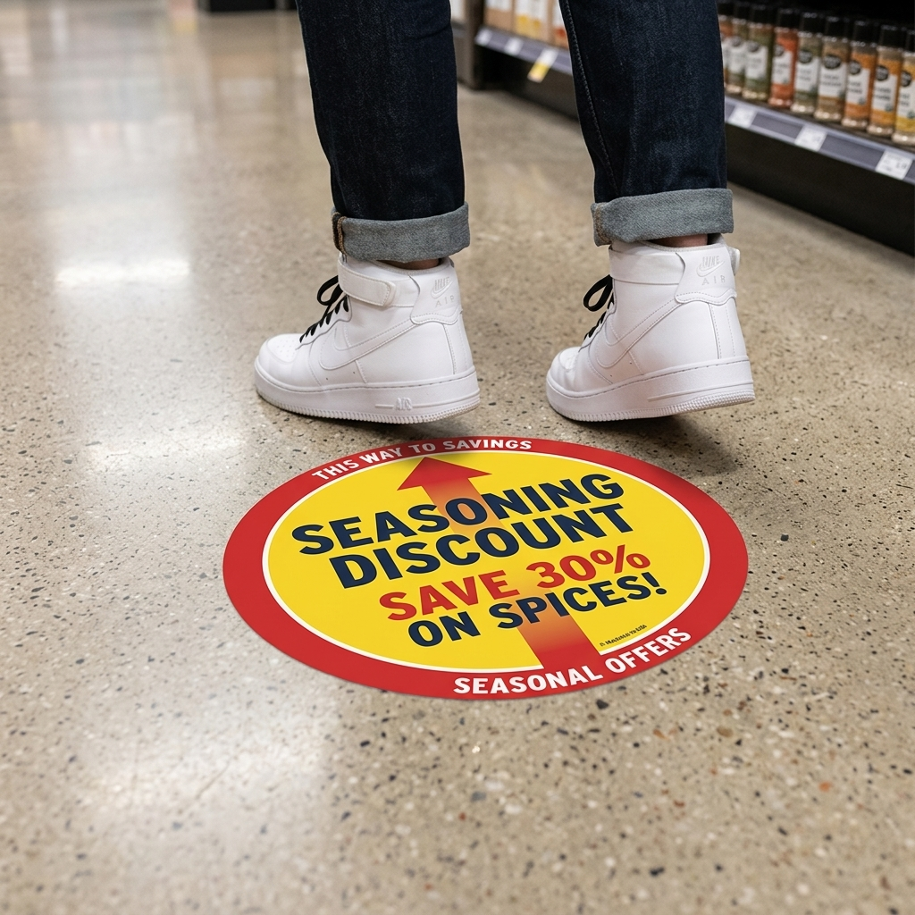 Promotional floor sticker for store – vinyl floor decal for sales, events, and retail advertising on floors