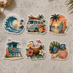 Surfboard stickers with beach and wave designs – waterproof surf stickers and vintage surfboard graphics