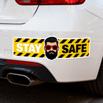 Stay safe car bumper sticker with hazard stripe design for vehicle safety message