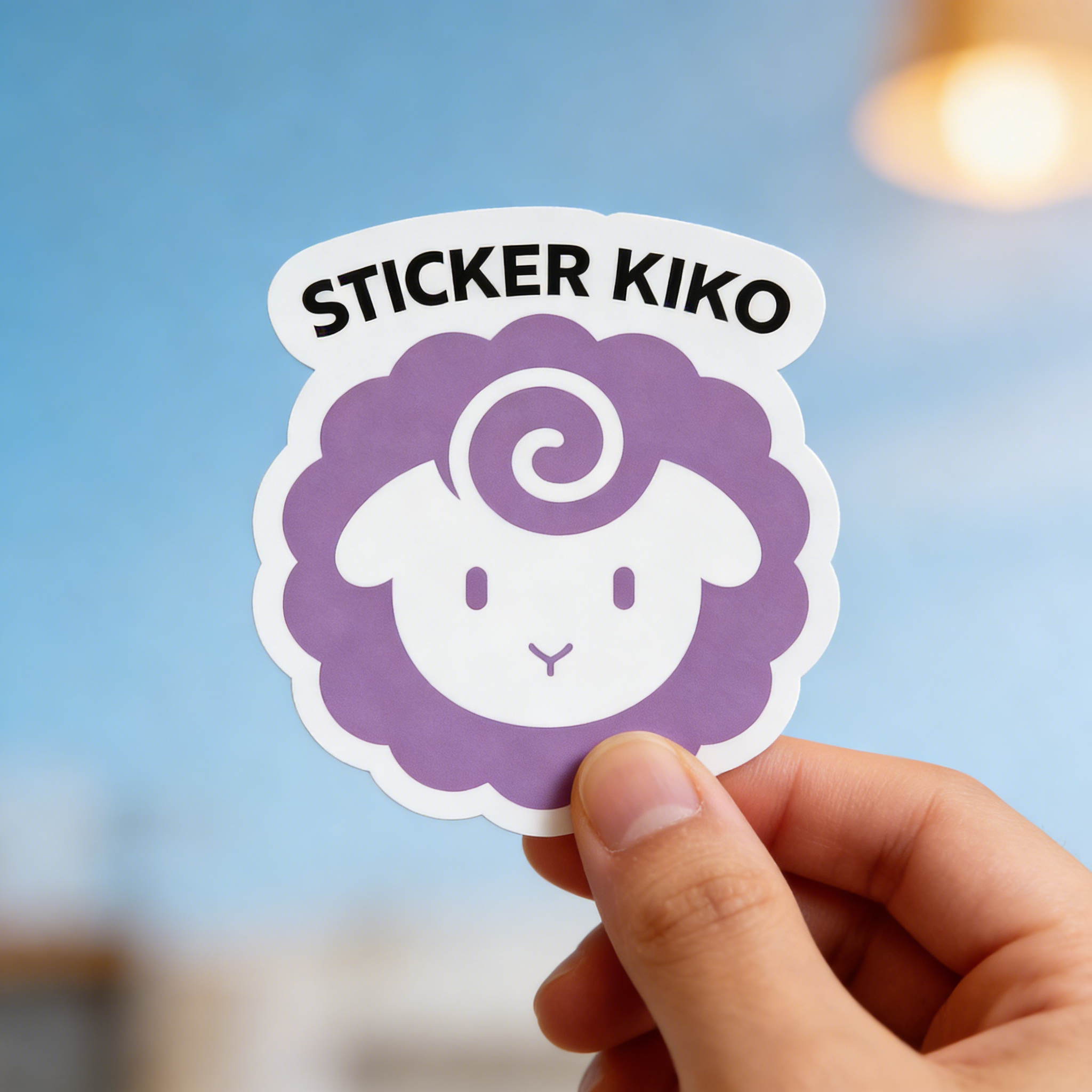 hand holding a branded logoi stickers, Sticker Kiko