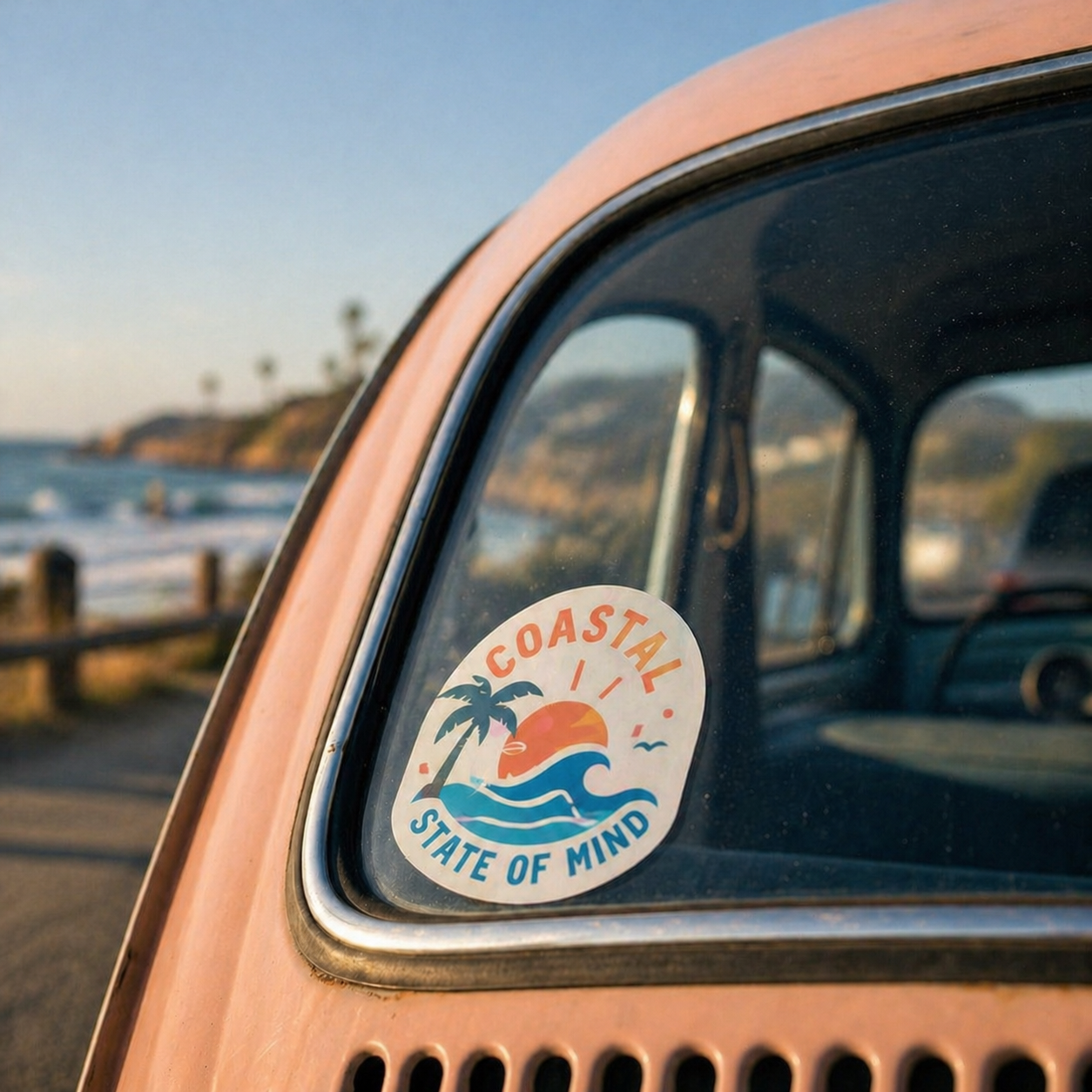Surfboard sticker on car window – surf car stickers and surf brand decals for beach lifestyle