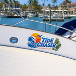 Boat name decals on hull – custom vinyl boat decals with ocean graphics, sailboat name decals and boat graphics decals