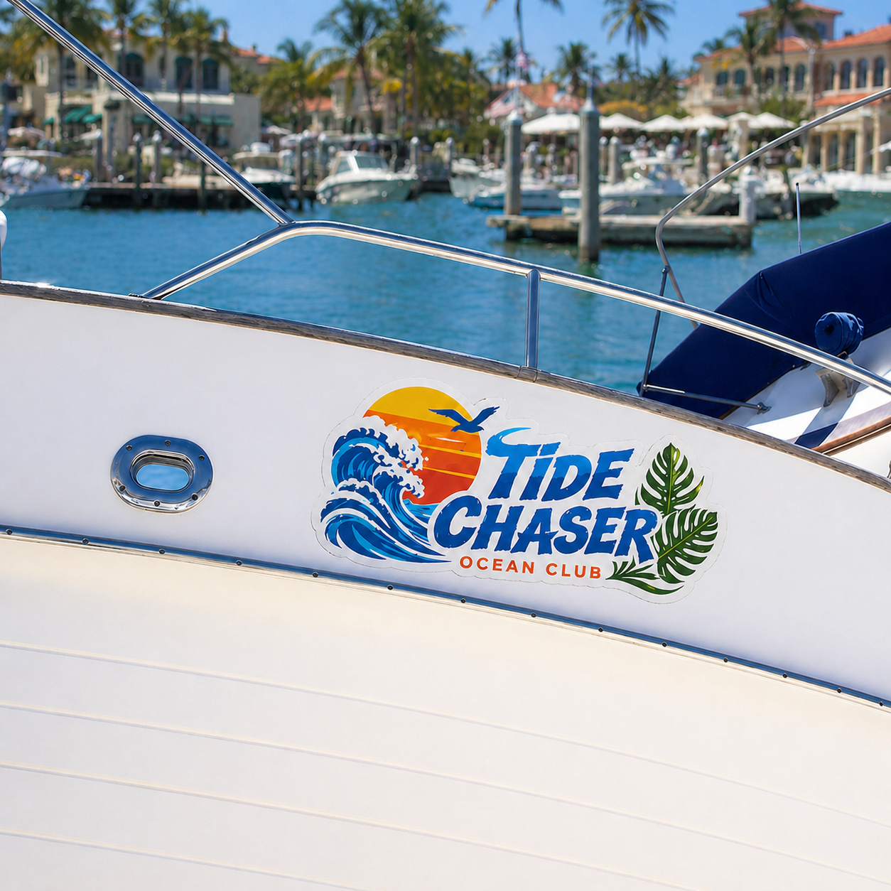 Boat name decals on hull – custom vinyl boat decals with ocean graphics, sailboat name decals and boat graphics decals