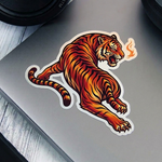 metallic custom sticker in tiger design on laptop cover