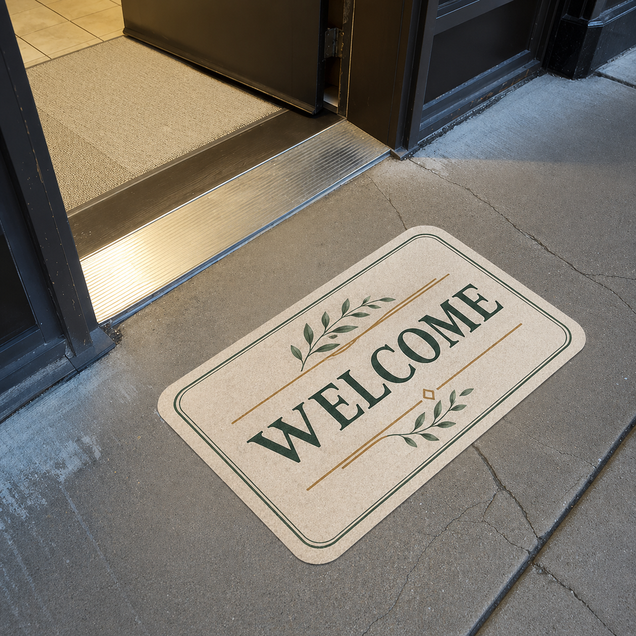 Welcome floor sticker at entrance – custom floor decals for storefront entry and indoor floor branding
