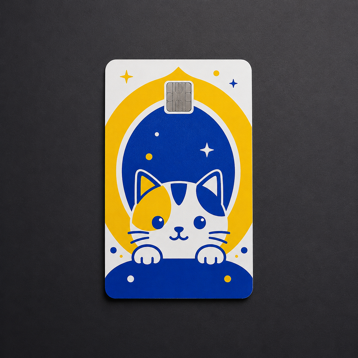Blue and yellow cat credit card decals featuring a cute kitty design, perfect as a vibrant credit card skin.
