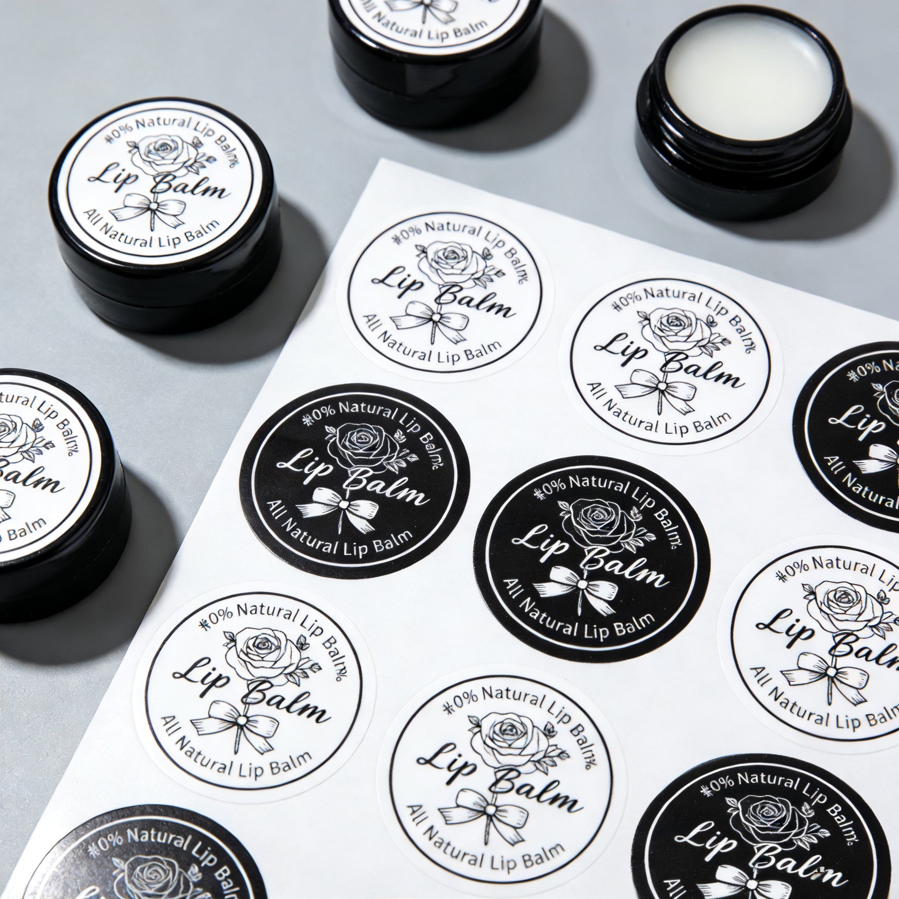 Black and white circle labels sheet minimalist round logo stickers for packaging
