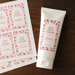 Waterproof cosmetic label sheets and applied rose facial cleanser tube label printed on durable white vinyl