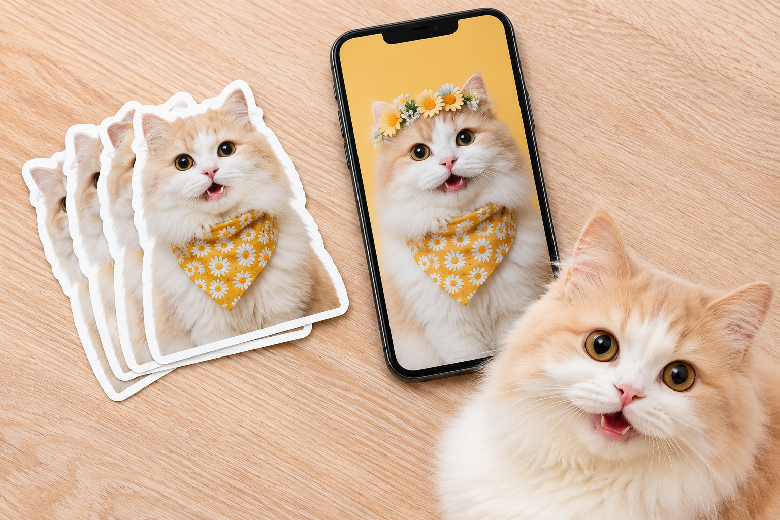 Custom pet photo stickers made from a cat picture