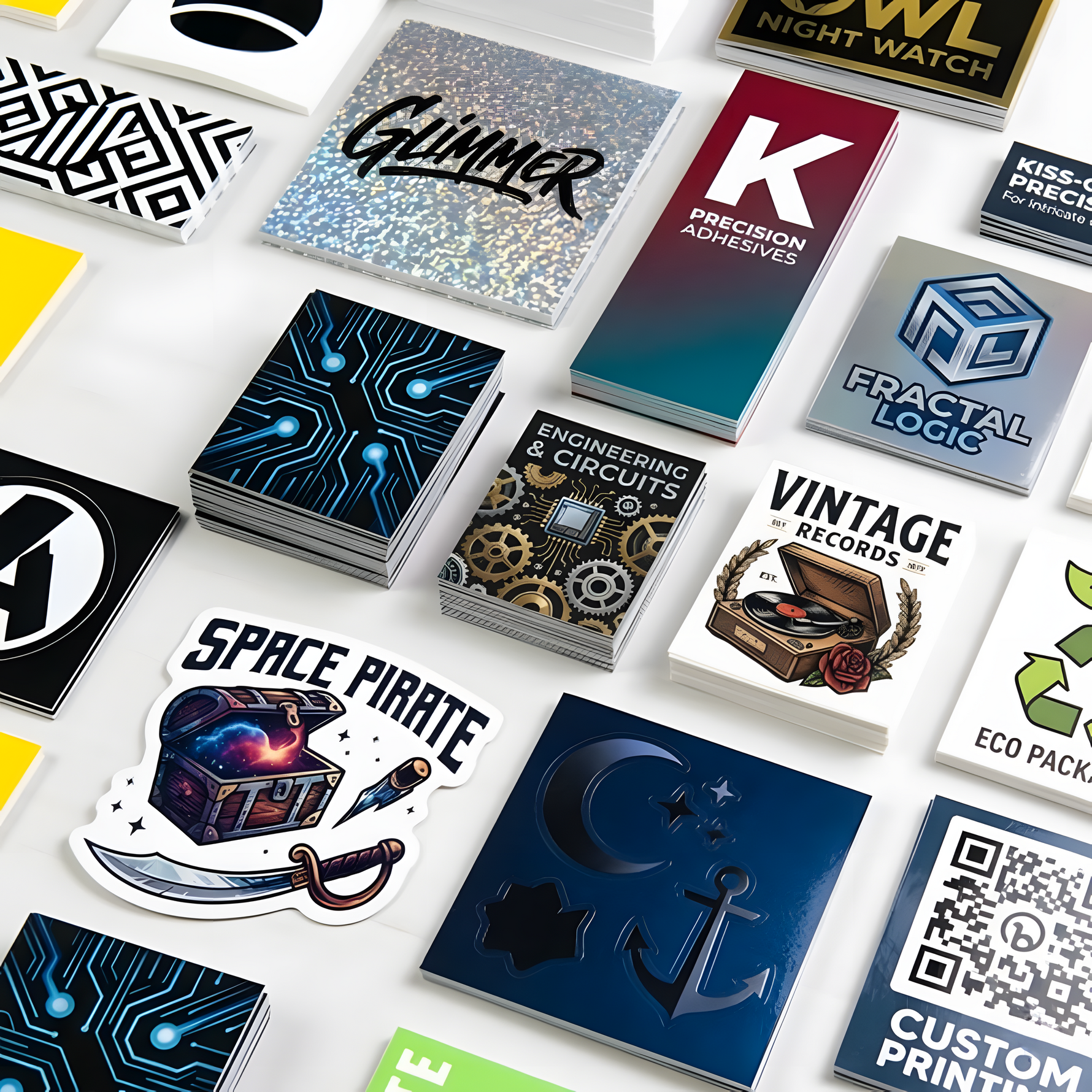 custom kiss cut stickers with multiple designs for branding and packaging