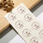 Custom kiss cut label sheet with "Hand Made with Love" design for craft branding