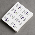 Custom lavender soap labels printed on a white label sheet with botanical floral artwork.