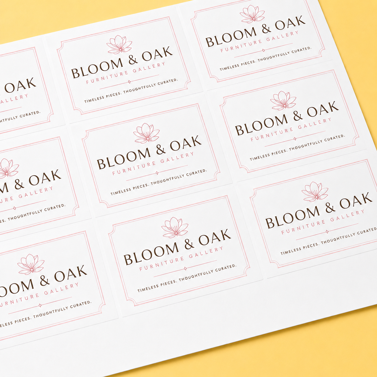 Rectangle labels featuring a furniture store logo design for custom branding stickers