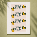 Custom rectangle label sheet with Sunny Bloom lemon design for handmade goods packaging