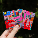 Custom square stickers with colorful abstract artwork