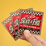 Custom square stickers for small business with red pizza restaurant design 